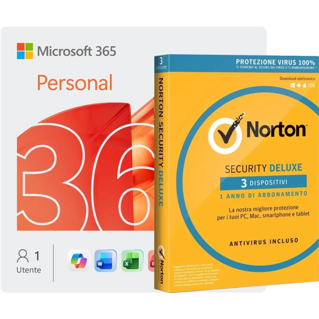 Microsoft 365 Personal + Norton Security Deluxe | 3 Dispositivi | 1 Anno