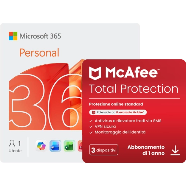 Microsoft 365 Personal + McAfee Protection | 3 Dispositivi | 1 Anno