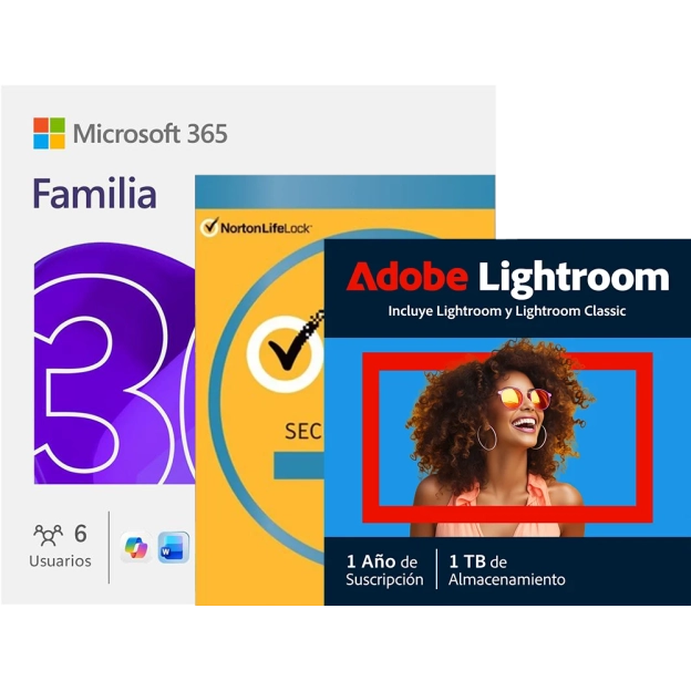 Microsoft 365 Familia + Adobe Lightroom + Norton Security Deluxe | 1 Año