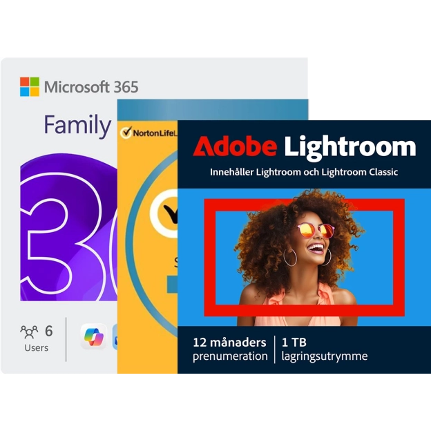 Microsoft 365 Family + Adobe Lightroom + Norton Security Deluxe | 1 år