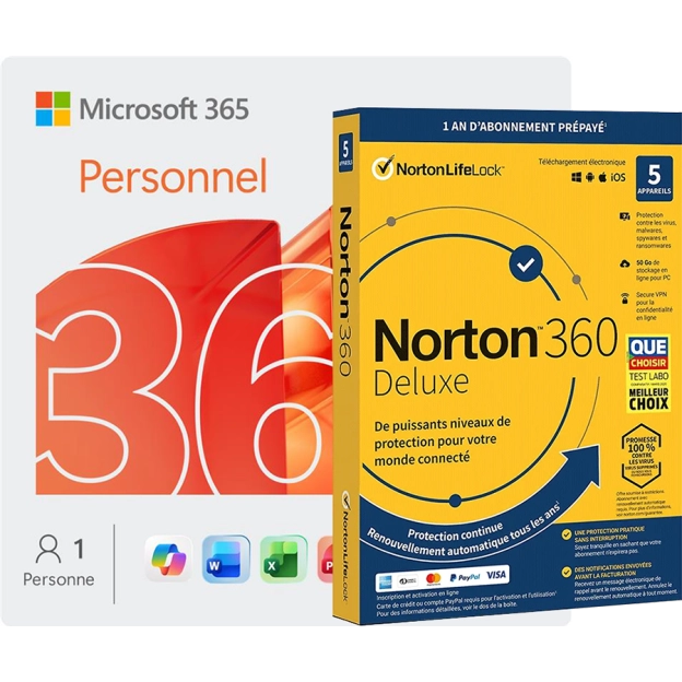 Microsoft 365 Personnel + Norton 360 Deluxe | 5 Appareils | 1 An