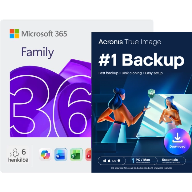 Microsoft 365 Family + Acronis True Image Essentials | 1 PC | 1 vuosi