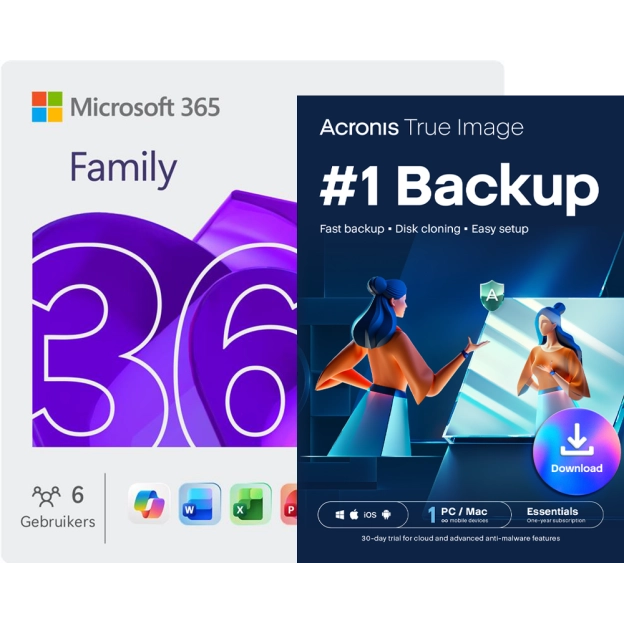 Microsoft 365 Family + Acronis True Image Essentials | 1 PC | 1 Jaar
