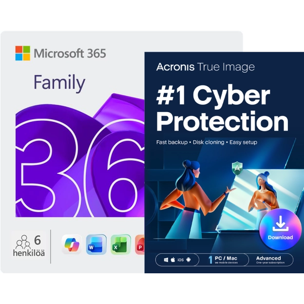 Microsoft 365 Family + Acronis True Image Advanced | 50 GB Cloud | 1 PC | 1 vuosi