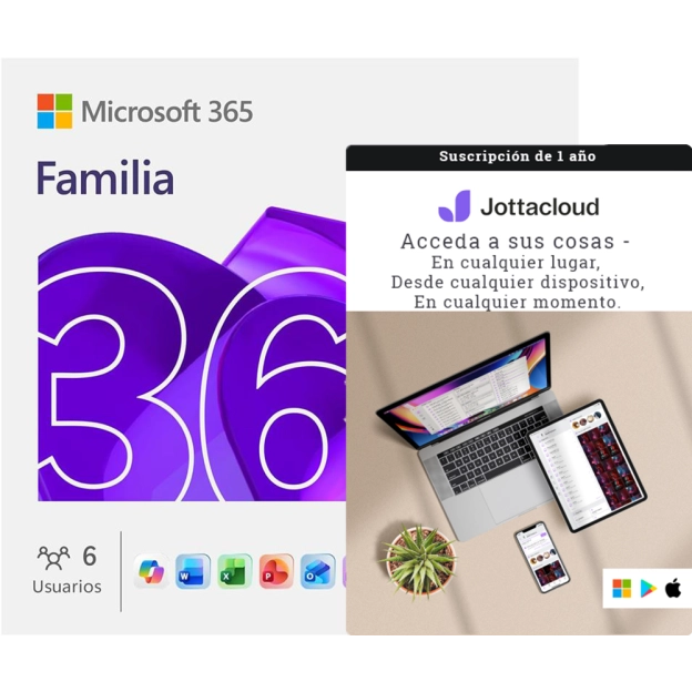 Microsoft 365 Familia + Jottacloud Personal Ilimitado | 1 Año | Almacenamiento ilimitado en la nube