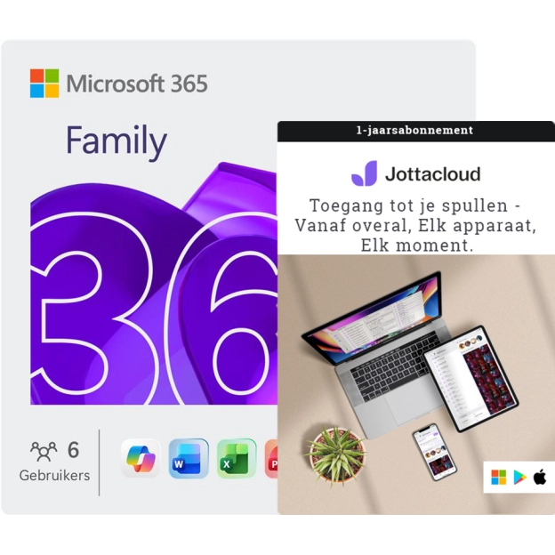 Microsoft 365 Family + Jottacloud Personal Unlimited | 1 Jaar | Onbeperkte cloudopslag