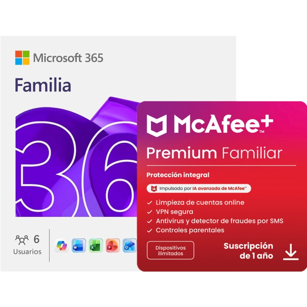 Microsoft 365 Familia + McAfee+ Premium Family | 1 Año