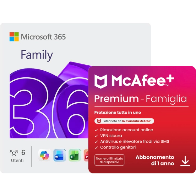 Microsoft 365 Family + McAfee+ Premium Family | 1 Anno