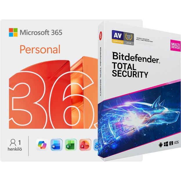 Microsoft 365 Personal + Bitdefender Total Security | 5 laitetta | 1 vuosi