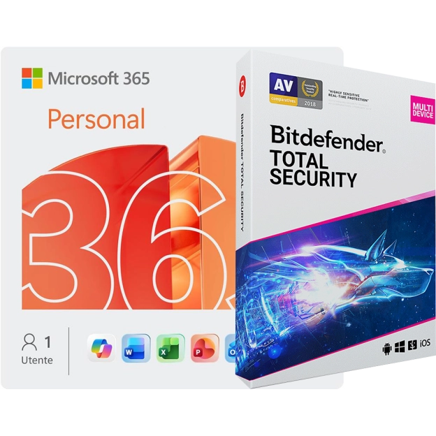 Microsoft 365 Personal + Bitdefender Total Security | 5 dispositivi | 1 anno