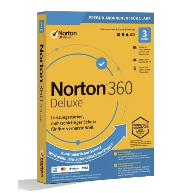 Norton 360 Deluxe | 3 Geräte | 1 Jahr | 25GB Cloud-Speicher