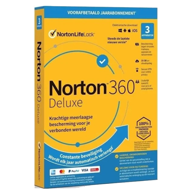 Norton 360 Deluxe | 3 Apparaten | 1 Jaar | 25 GB Cloud Opslag