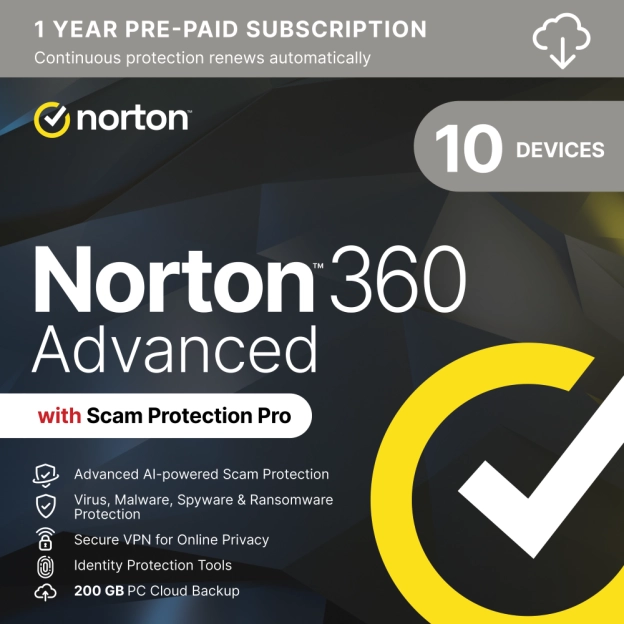Norton 360 Advanced | 2026 | 10 Devices | 1 Year | Including 200 GB Cloud Backup