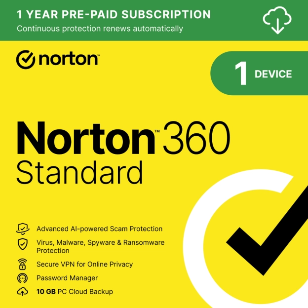 Norton 360 Standard | 1 Device | 1 Year | 2026 | 10 GB Cloud backup
